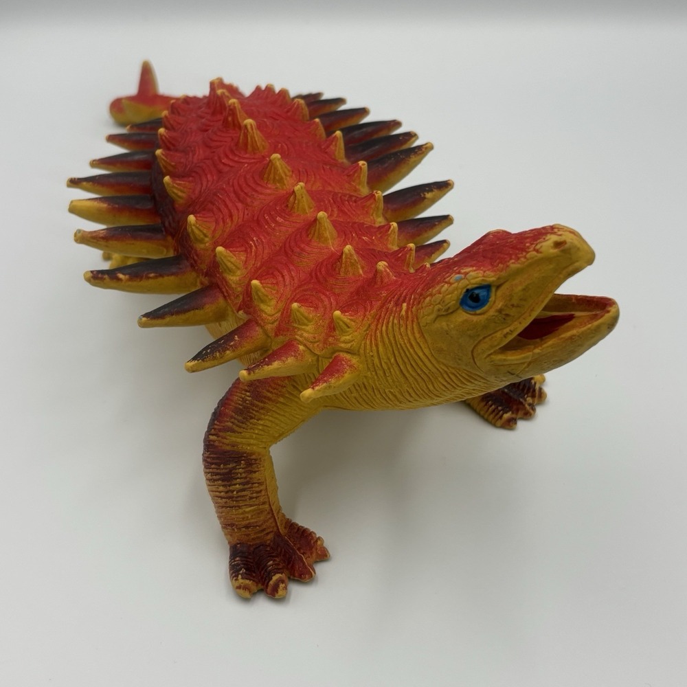 Vintage Ankylosarous 14' Red Rubber Toy Figure Dor Mei Hong Kong
